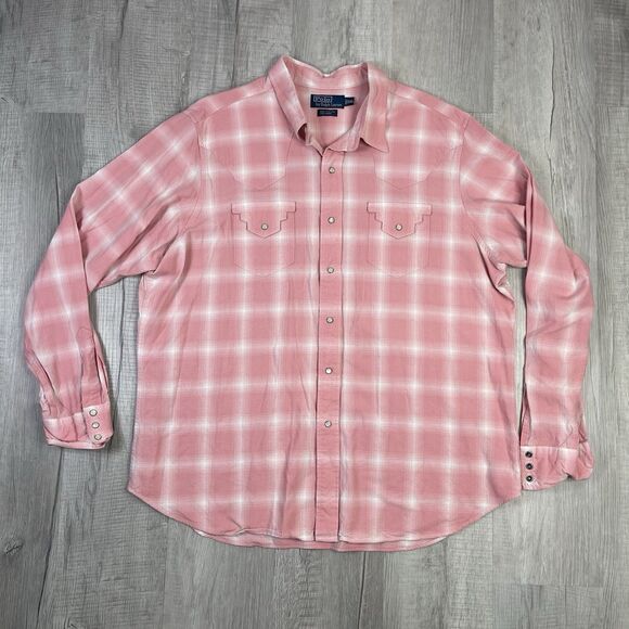 Vintage Polo Ralph Lauren Shadow Plaid Pearl Snap Western Shirt Wool RRL 2XL U - Picture 1 of 8